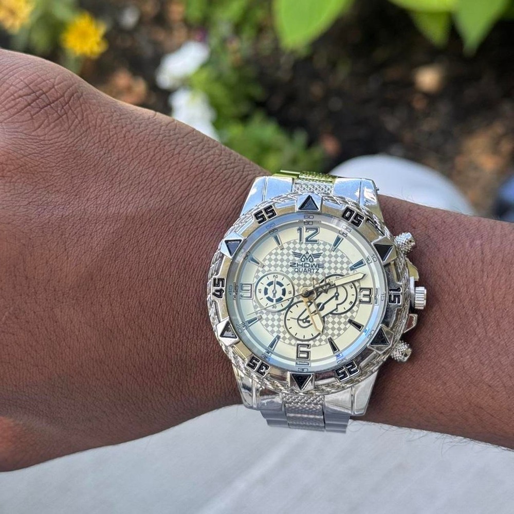 Silver Iced White Dial Watch